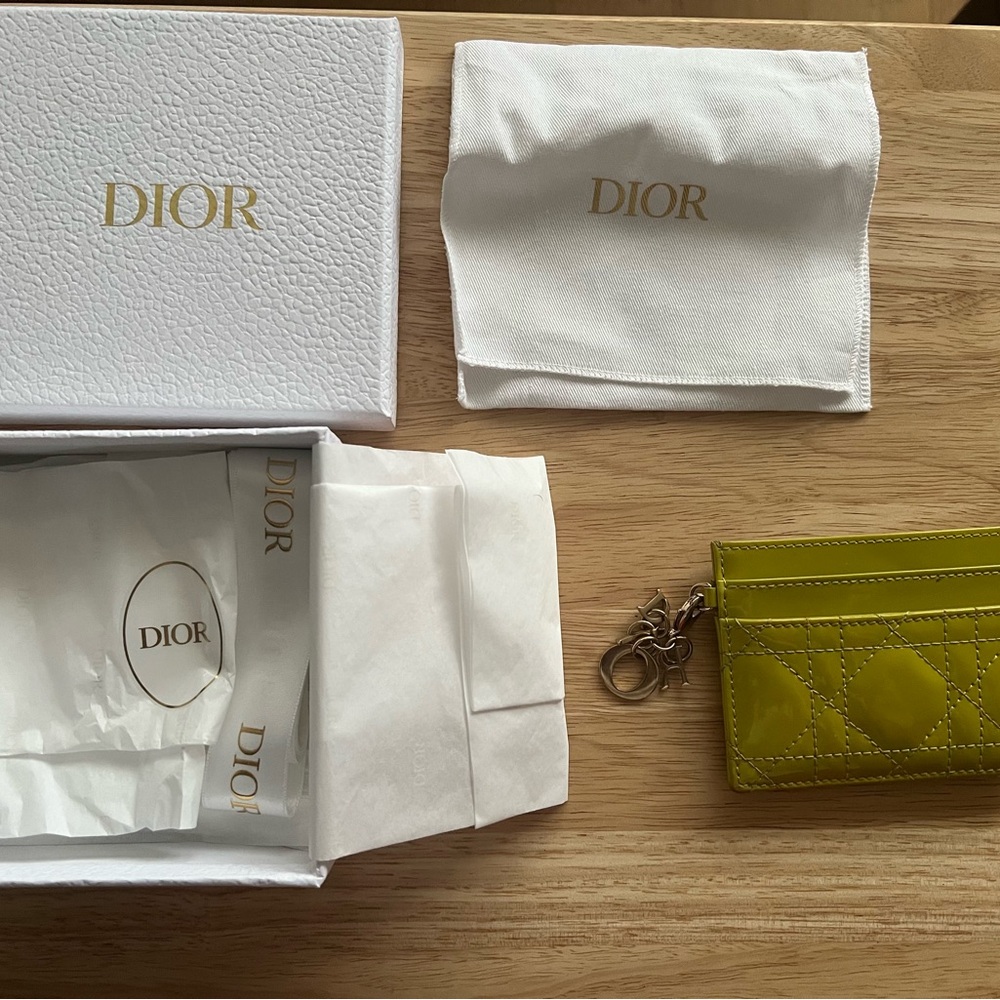 Dior Lime Green Card Holder with Keychain